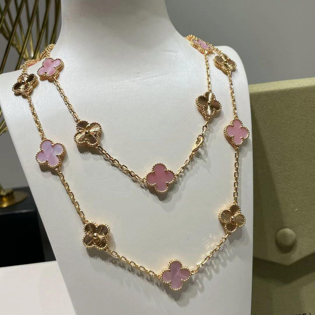 [Lora-Jewelry] COLLIER CLOVER 20 MOTIFS LASER ROSE MOP