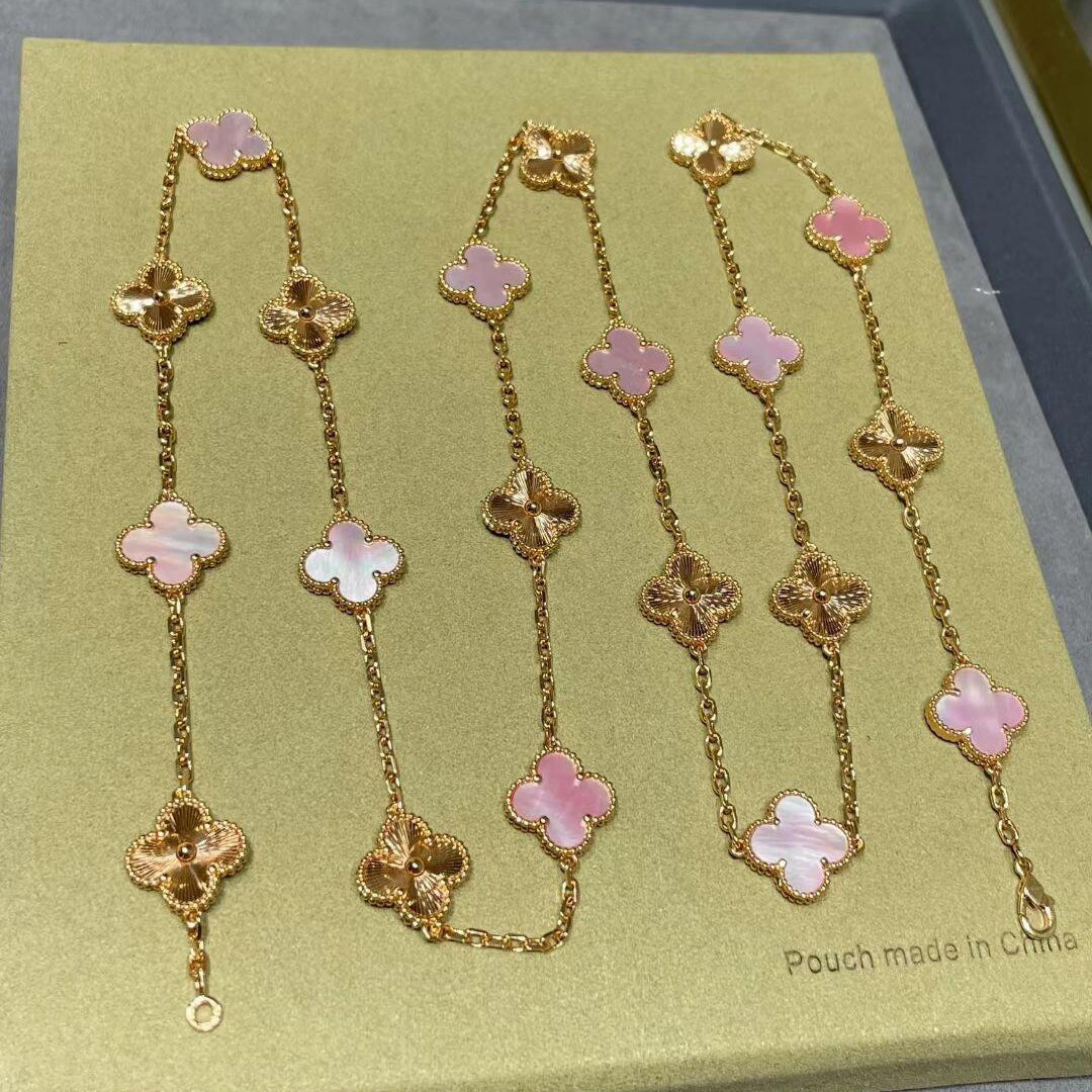 [Lora-Jewelry] COLLIER CLOVER 20 MOTIFS LASER ROSE MOP