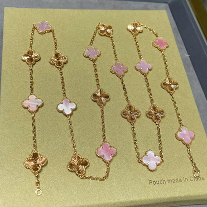 [Lora-Jewelry] COLLIER CLOVER 20 MOTIFS LASER ROSE MOP