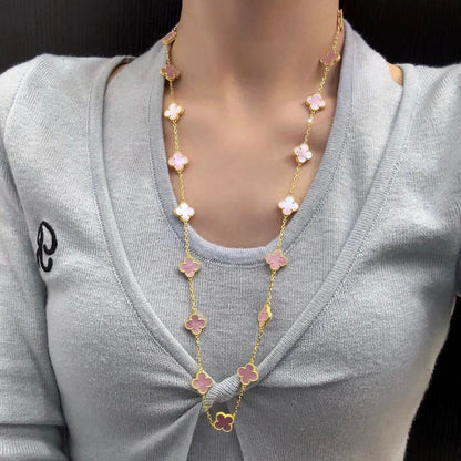[Lora-Jewelry] COLLIER NACRE ROSE À 20 MOTIFS CLOVER