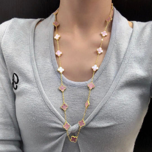 [Lora-Jewelry]CLOVER 20 MOTIFS PINK MOP NECKLACE