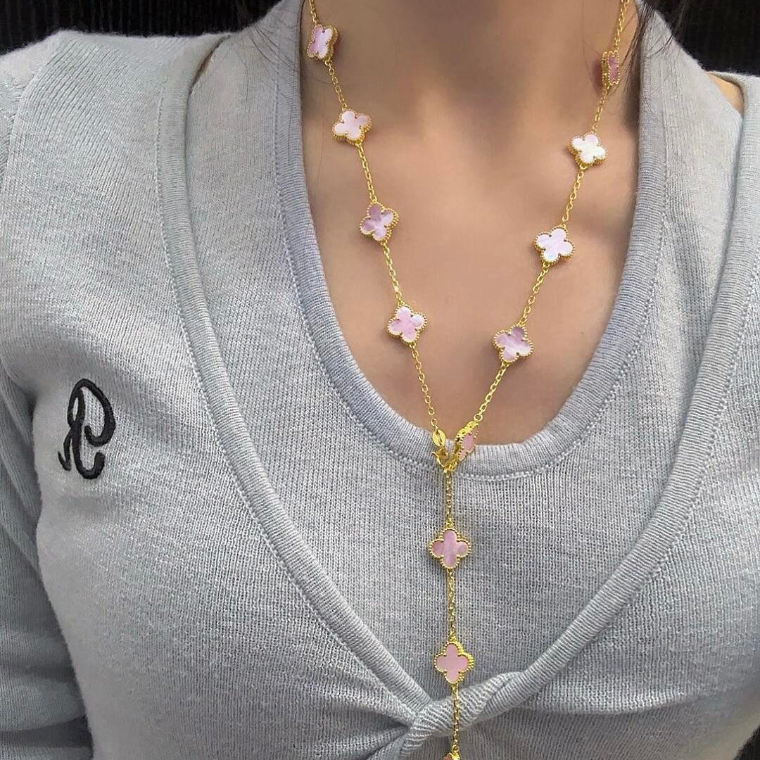[Lora-Jewelry] COLLIER NACRE ROSE À 20 MOTIFS CLOVER