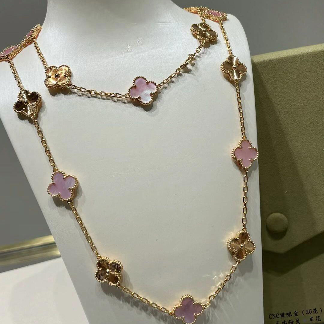 [Lora-Jewelry] COLLIER CLOVER 20 MOTIFS LASER ROSE MOP