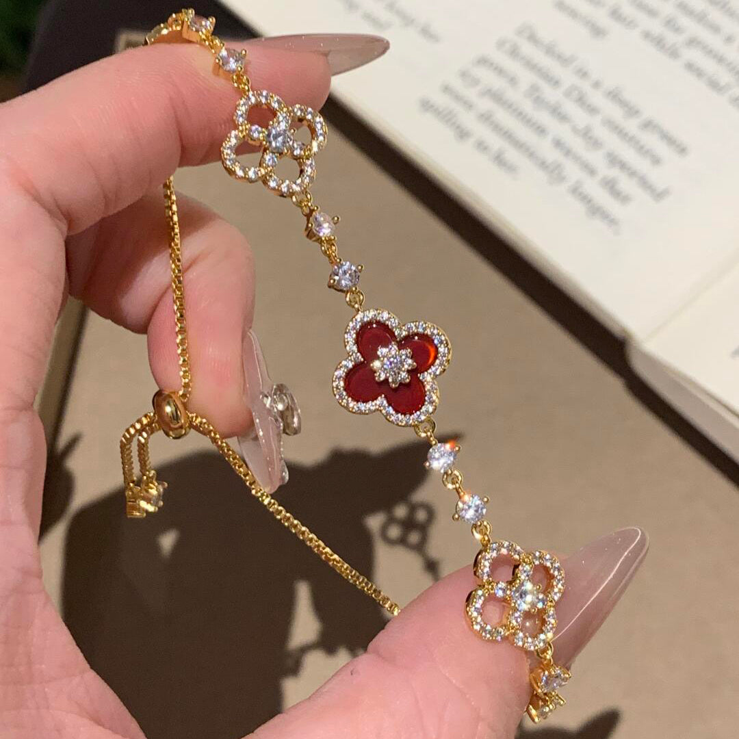 [Lora-Jewelry]BRACELET TRÈFLE 5 MOTIFS ROSE BLEU ROUGE BLANC 