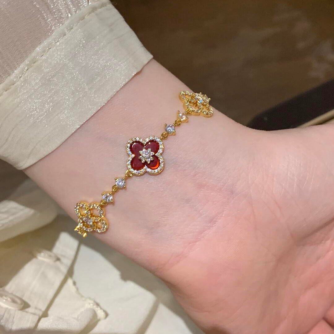 [Lora-Jewelry]BRACELET TRÈFLE 5 MOTIFS ROSE BLEU ROUGE BLANC 