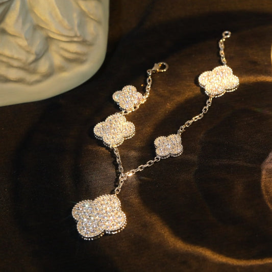 [Lora-Jewelry]CLOVER BRACELET 5 MOTIF SILVER DIAMOND PAVED