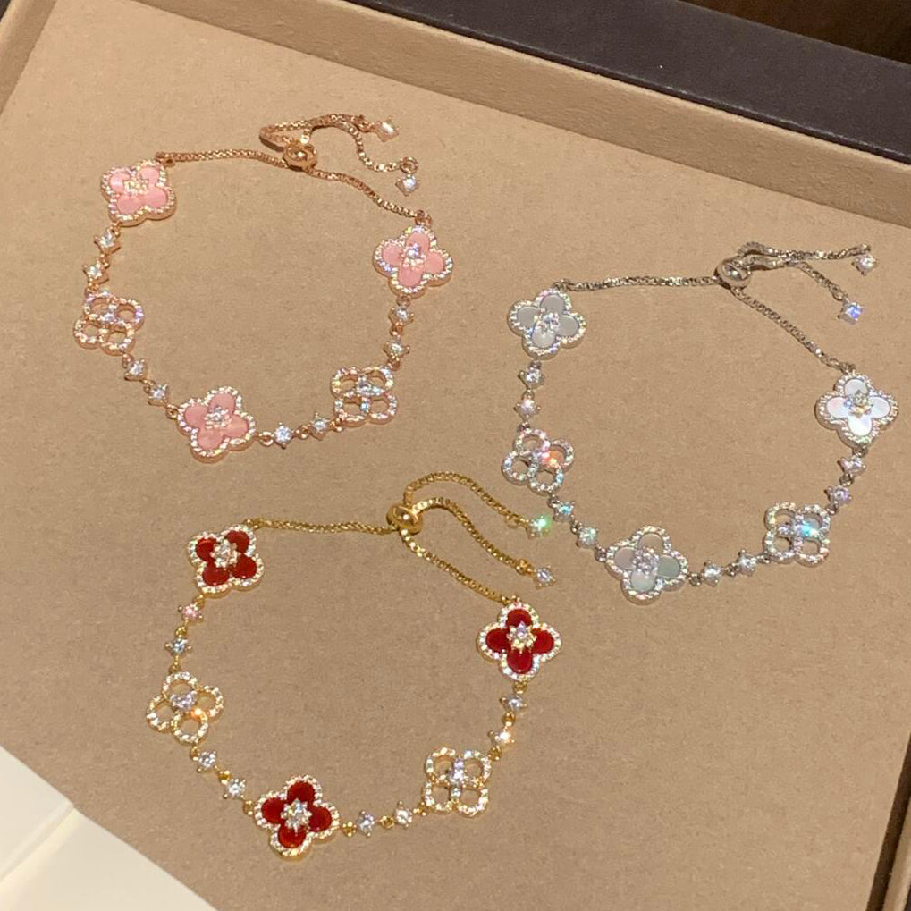 [Lora-Jewelry]BRACELET TRÈFLE 5 MOTIFS ROSE BLEU ROUGE BLANC 