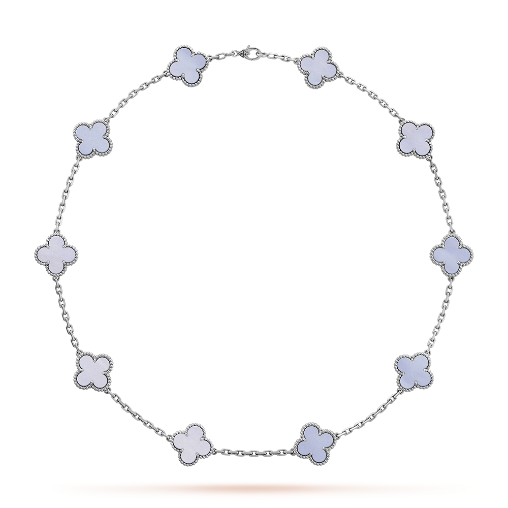[Lora-Jewelry] COLLIER EN CALCÉDOINE BLEUE À 10 MOTIFS DE TRÈFLE