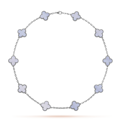 [Lora-Jewelry] COLLIER EN CALCÉDOINE BLEUE À 10 MOTIFS DE TRÈFLE