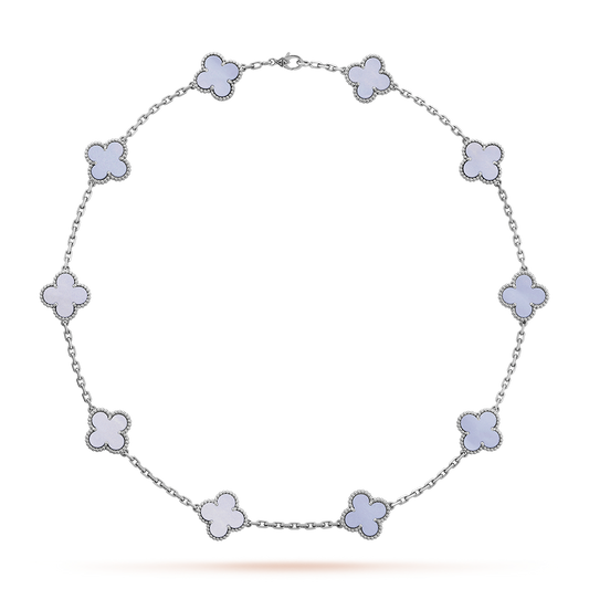 [Lora-Jewelry]CLOVER 10 MOTIFS BLUE CHALCEDONY NECKLACE