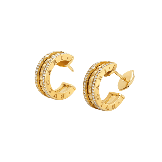 [Lora-Jewelry]ZERO 1 ROCK GOLD EARRINGS WITH STUDDED SPIRAL AND PAVED DIAMONDS