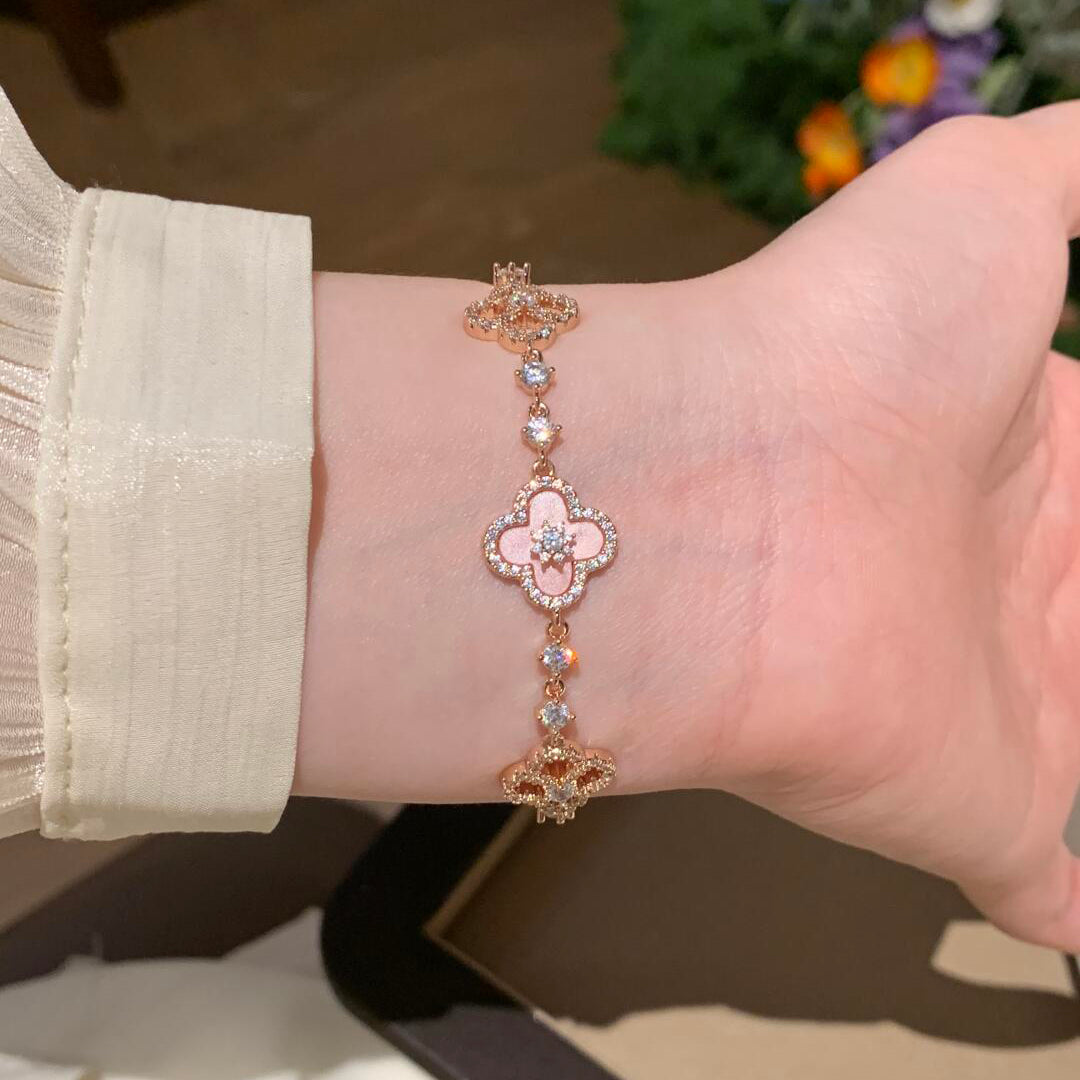 [Lora-Jewelry]BRACELET TRÈFLE 5 MOTIFS ROSE BLEU ROUGE BLANC 
