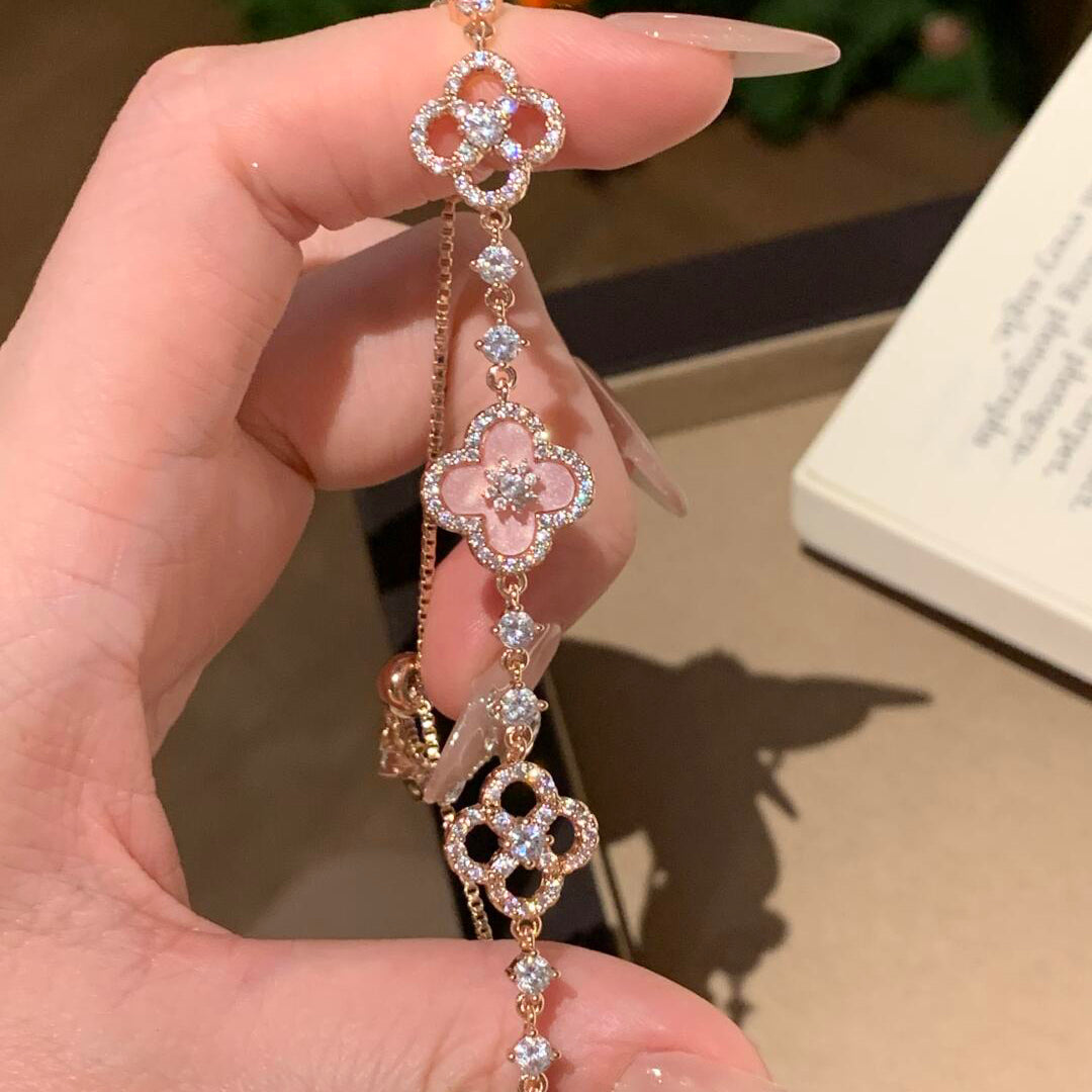 [Lora-Jewelry]BRACELET TRÈFLE 5 MOTIFS ROSE BLEU ROUGE BLANC 