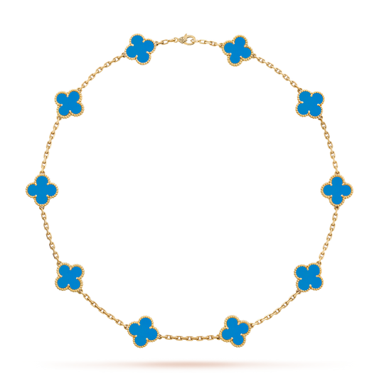 [Lora-Jewelry]CLOVER 10 MOTIFS BLUE AGATE NECKLACE