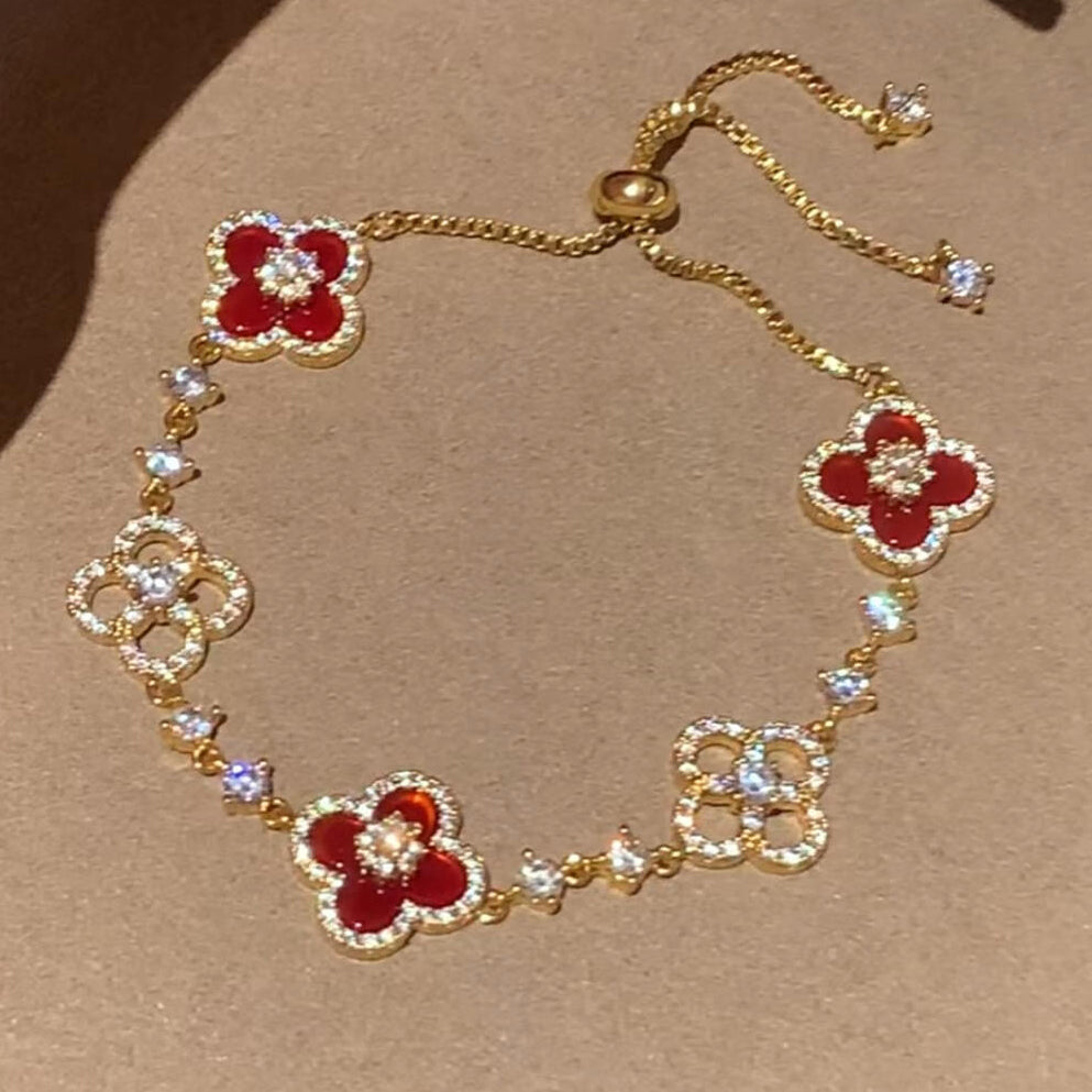 [Lora-Jewelry]BRACELET TRÈFLE 5 MOTIFS ROSE BLEU ROUGE BLANC 