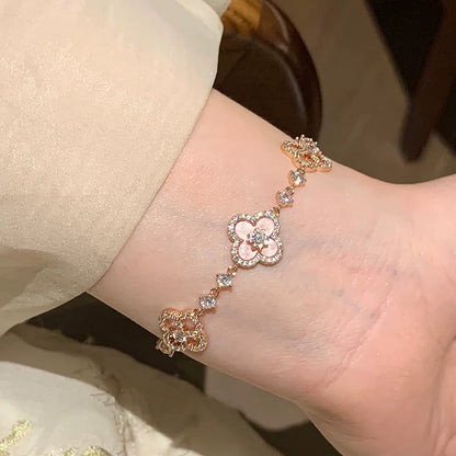 [Lora-Jewelry]BRACELET TRÈFLE 5 MOTIFS ROSE BLEU ROUGE BLANC 