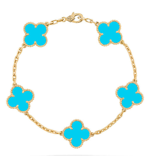 [Lora-Jewelry]CLOVER 5 MOTIFS TURQUOISE BRACELET