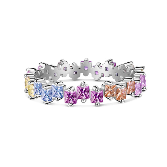 [Lora-Jewelry]カラフルミックススクエアスタッガードリング
