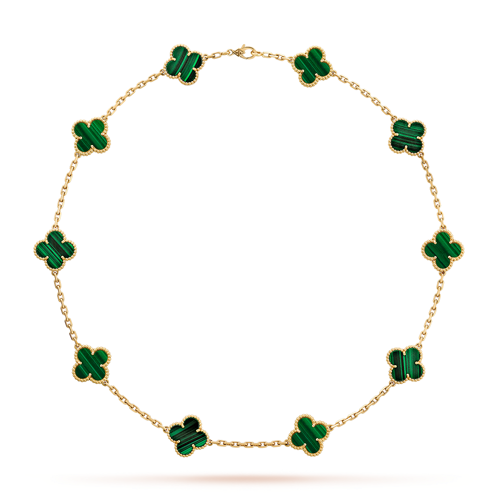 [Lora-Jewelry] COLLIER TRÈFLE 10 MOTIFS MALACHITE