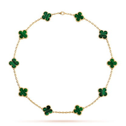 [Lora-Jewelry] COLLIER TRÈFLE 10 MOTIFS MALACHITE