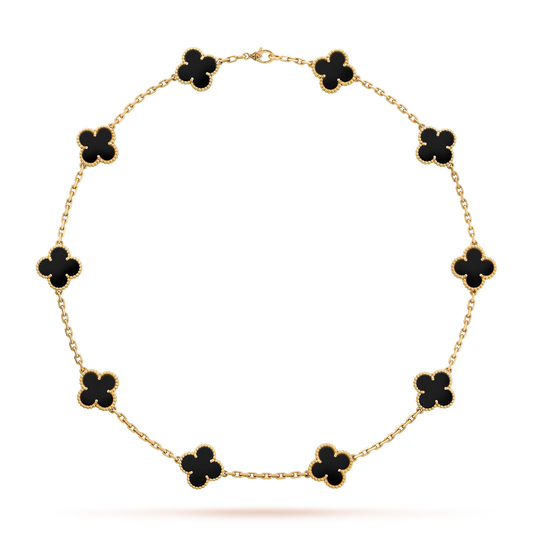 [Lora-Jewelry]CLOVER 10 MOTIFS ONYX NECKLACE