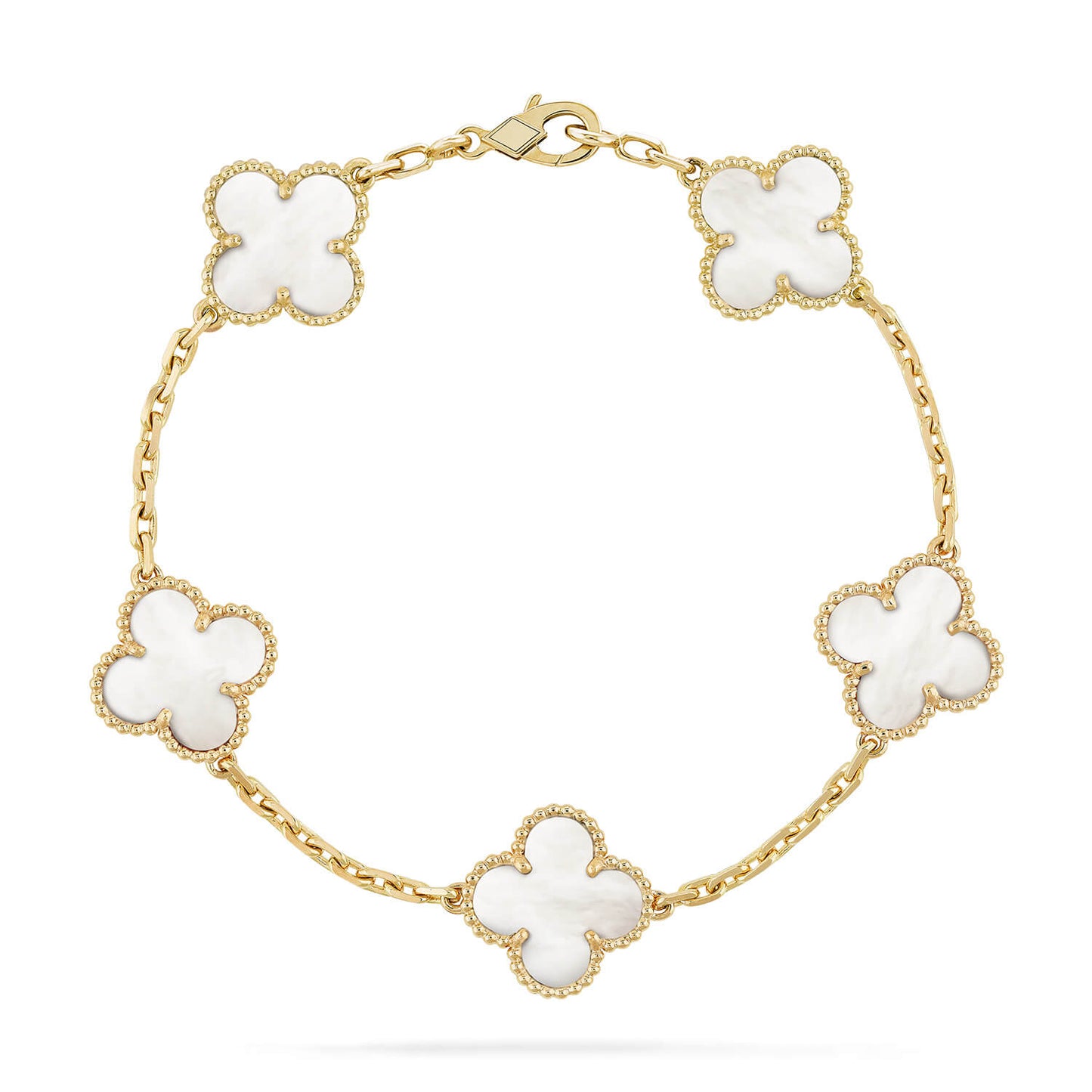[Lora-Jewelry]BRACELET EN NACRE BLANCHE À 5 MOTIFS TRÈFLE 