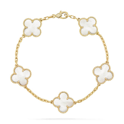 [Lora-Jewelry]BRACELET EN NACRE BLANCHE À 5 MOTIFS TRÈFLE 