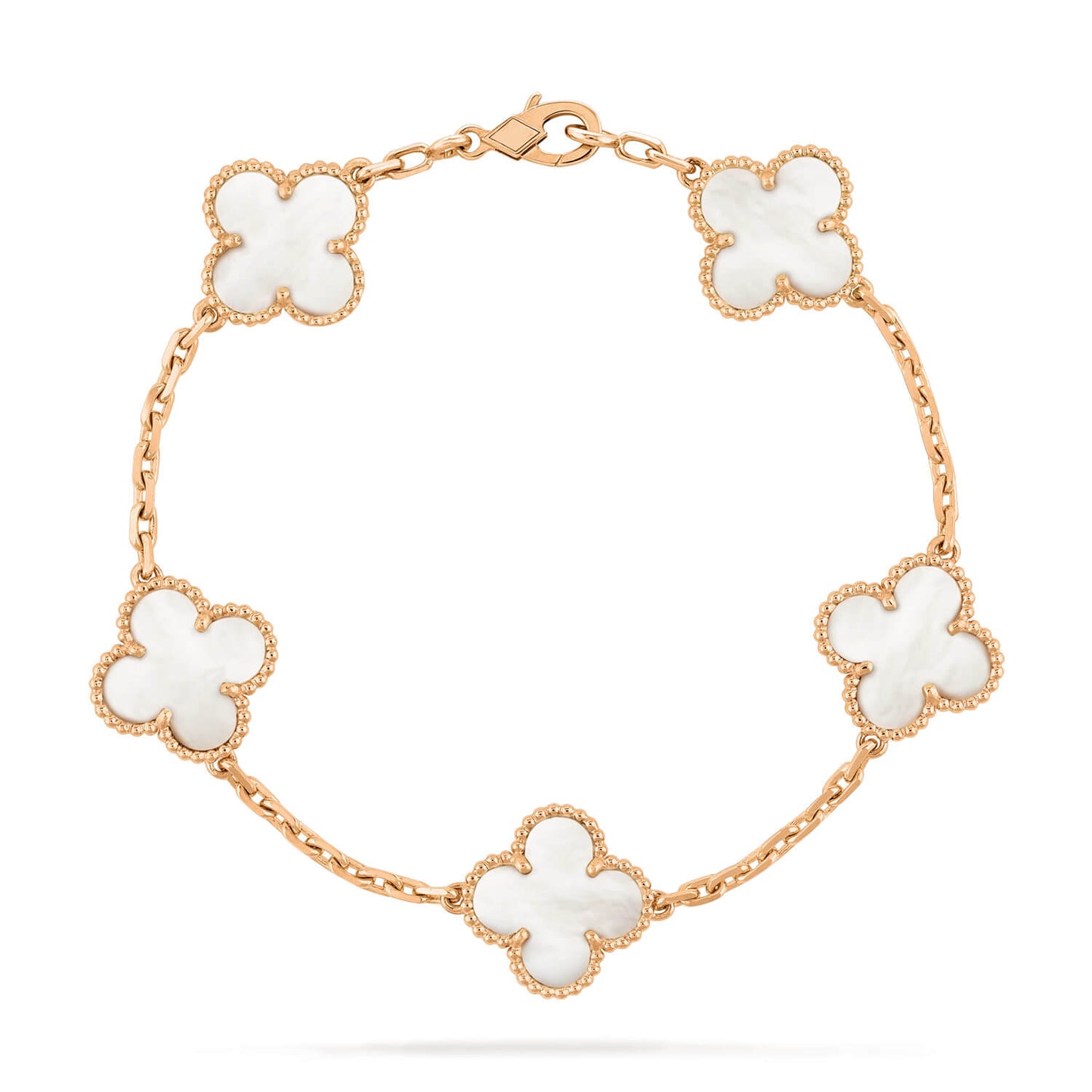 [Lora-Jewelry]BRACELET EN NACRE BLANCHE À 5 MOTIFS TRÈFLE 