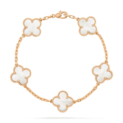 [Lora-Jewelry]BRACELET EN NACRE BLANCHE À 5 MOTIFS TRÈFLE 