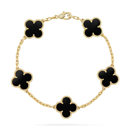 [Lora-Jewelry]CLOVER  5 MOTIFS BLACK ONYX BRACELET