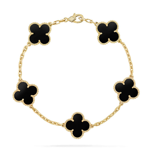[Lora-Jewelry]CLOVER  5 MOTIFS BLACK ONYX BRACELET