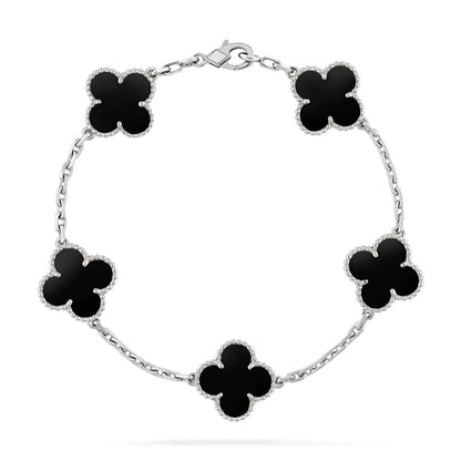 [Lora-Jewelry]CLOVER 5 MOTIF ONYXS  BRACELET SILVER