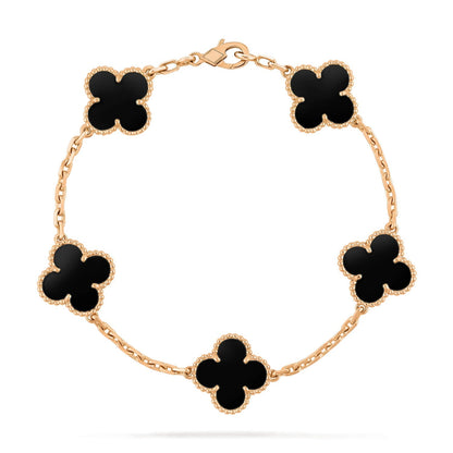 [Lora-Jewelry]CLOVER  5 MOTIFS BLACK ONYX BRACELET