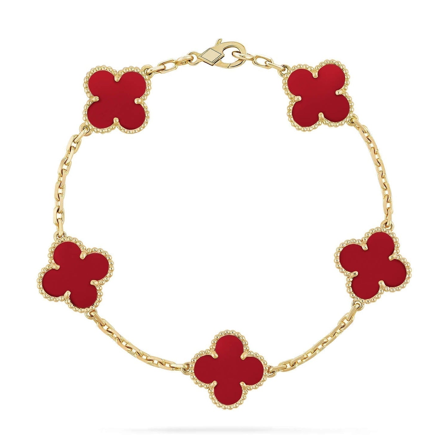 [Lora-Jewelry]CLOVER 5 MOTIFS RED AGATE  BRACELET