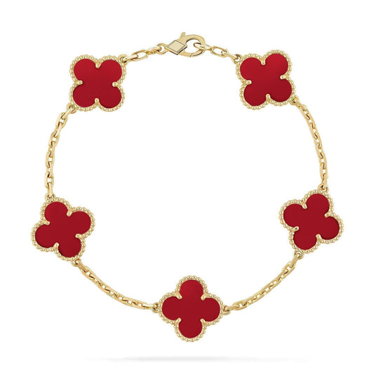 [Lora-Jewelry]CLOVER 5 MOTIFS RED AGATE  BRACELET