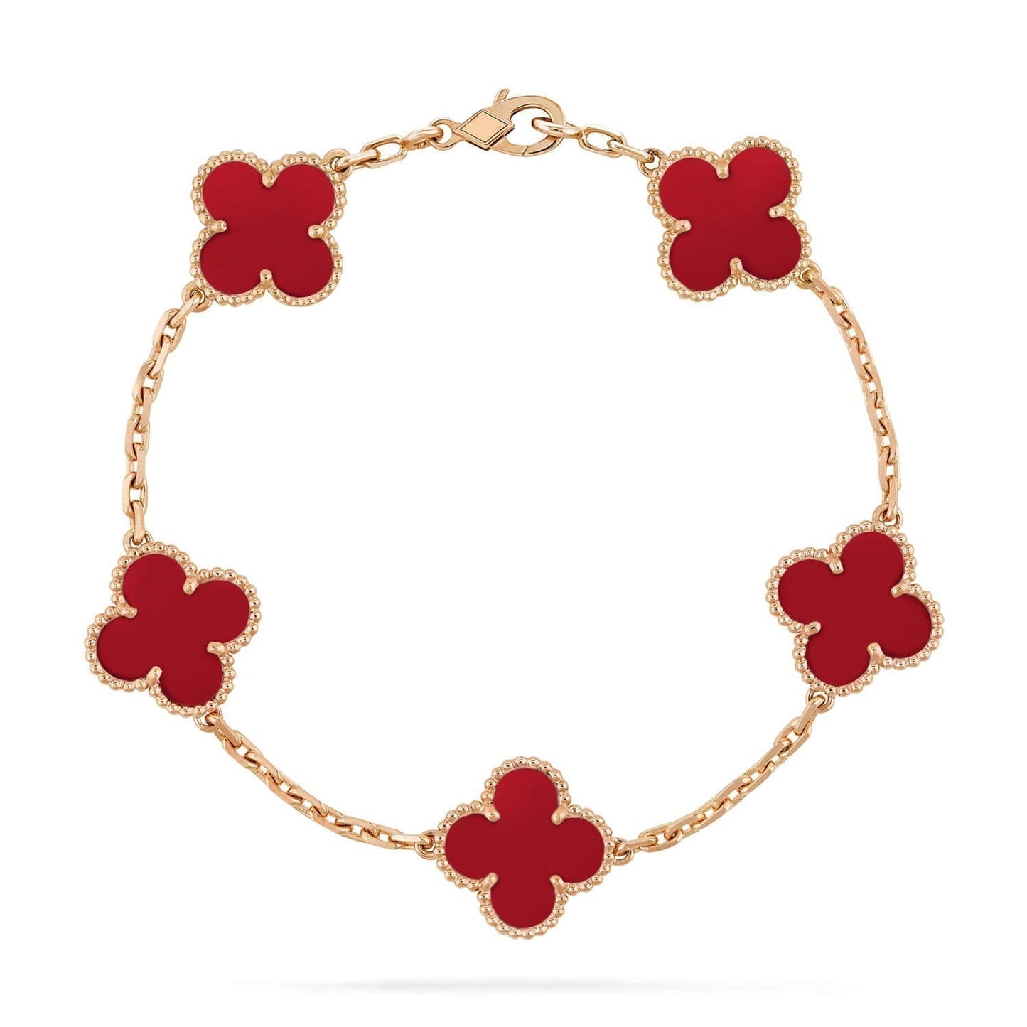 [Lora-Jewelry]CLOVER 5 MOTIFS RED AGATE  BRACELET