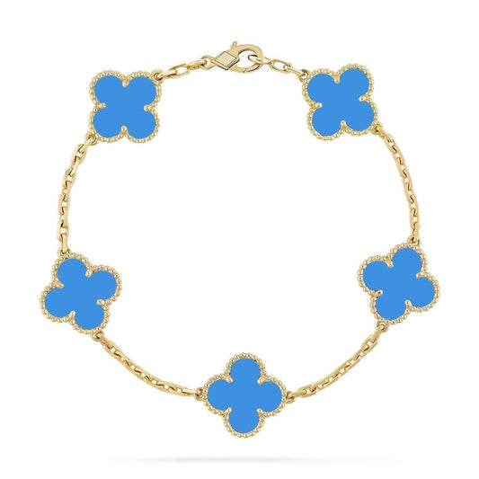 [Lora-Jewelry]CLOVER 5 MOTIFS BLUE AGATE BRACELET