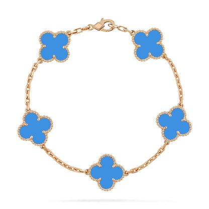 [Lora-Jewelry]CLOVER 5 MOTIFS BLUE AGATE BRACELET