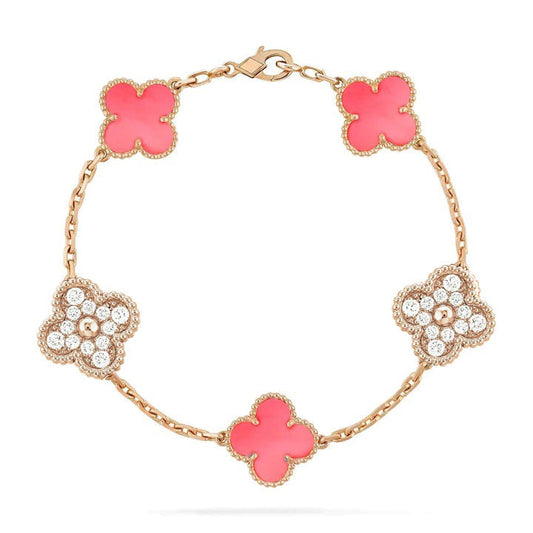 [Lora-Jewelry]CLOVER 5 MOTIF DIAMOND PINK MOP PINK GOLD BRACELET