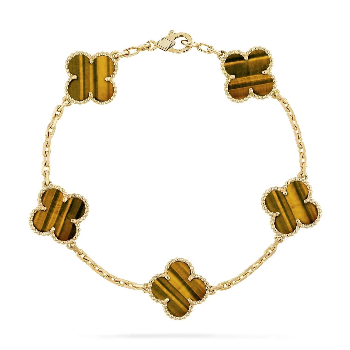[Lora-Jewelry]CLOVER  5 MOTIFS TIGER EYE BRACELET