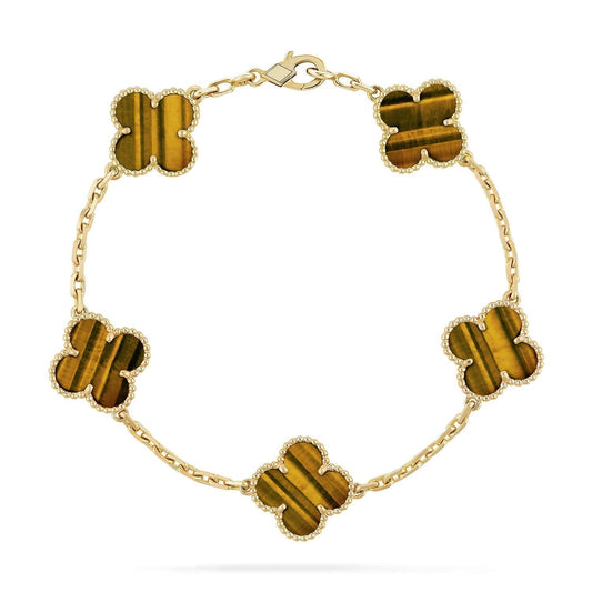 [Lora-Jewelry]CLOVER  5 MOTIFS TIGER EYE BRACELET
