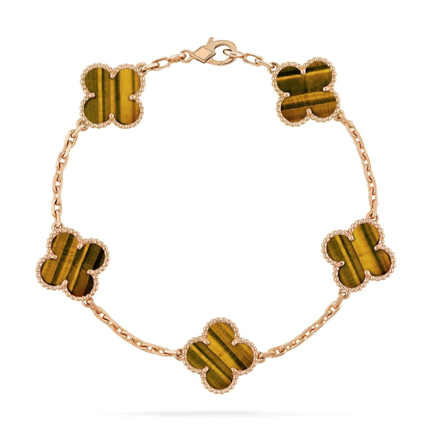 [Lora-Jewelry]CLOVER  5 MOTIFS TIGER EYE BRACELET