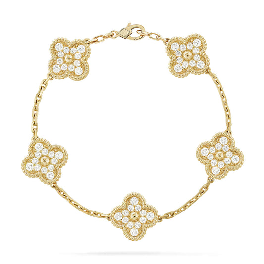 [Lora-Jewelry]CLOVER 5 MOTIFS  FULL DIAMOND BRACELET