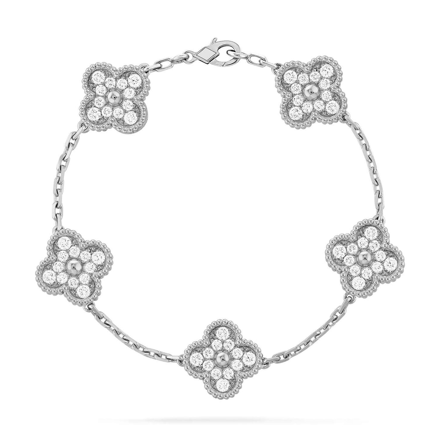[ローラジュエリー]クローバー 5モチーフ ダイヤモンドブレスレット シルバー