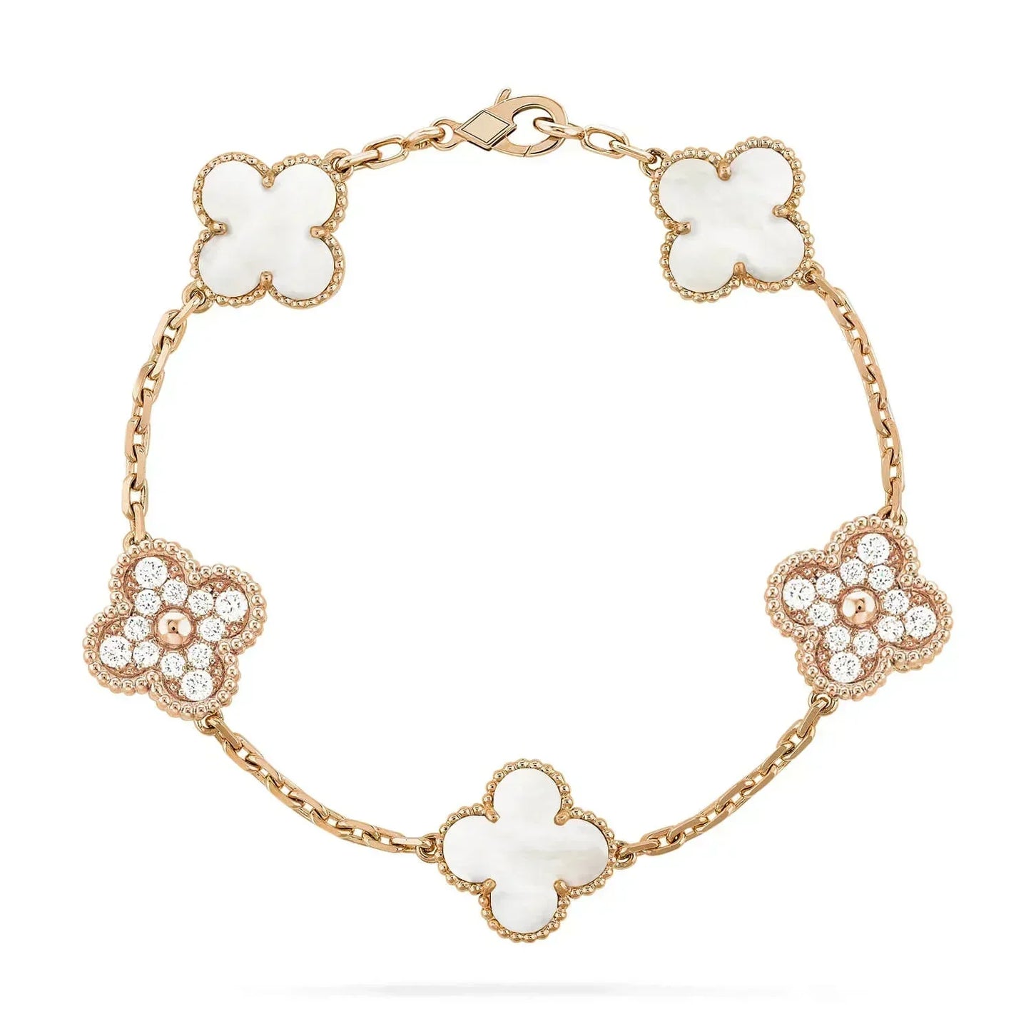 [Lora-Jewelry]CLOVER BRACELET 5 MOTIF WHITE MOP DIAMOND