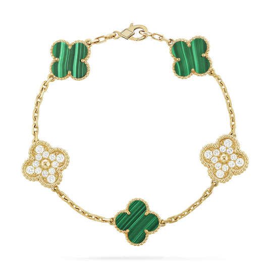 [Lora-Jewelry]CLOVER  5 MOTIF MALACHITE DIAMOND BRACELET