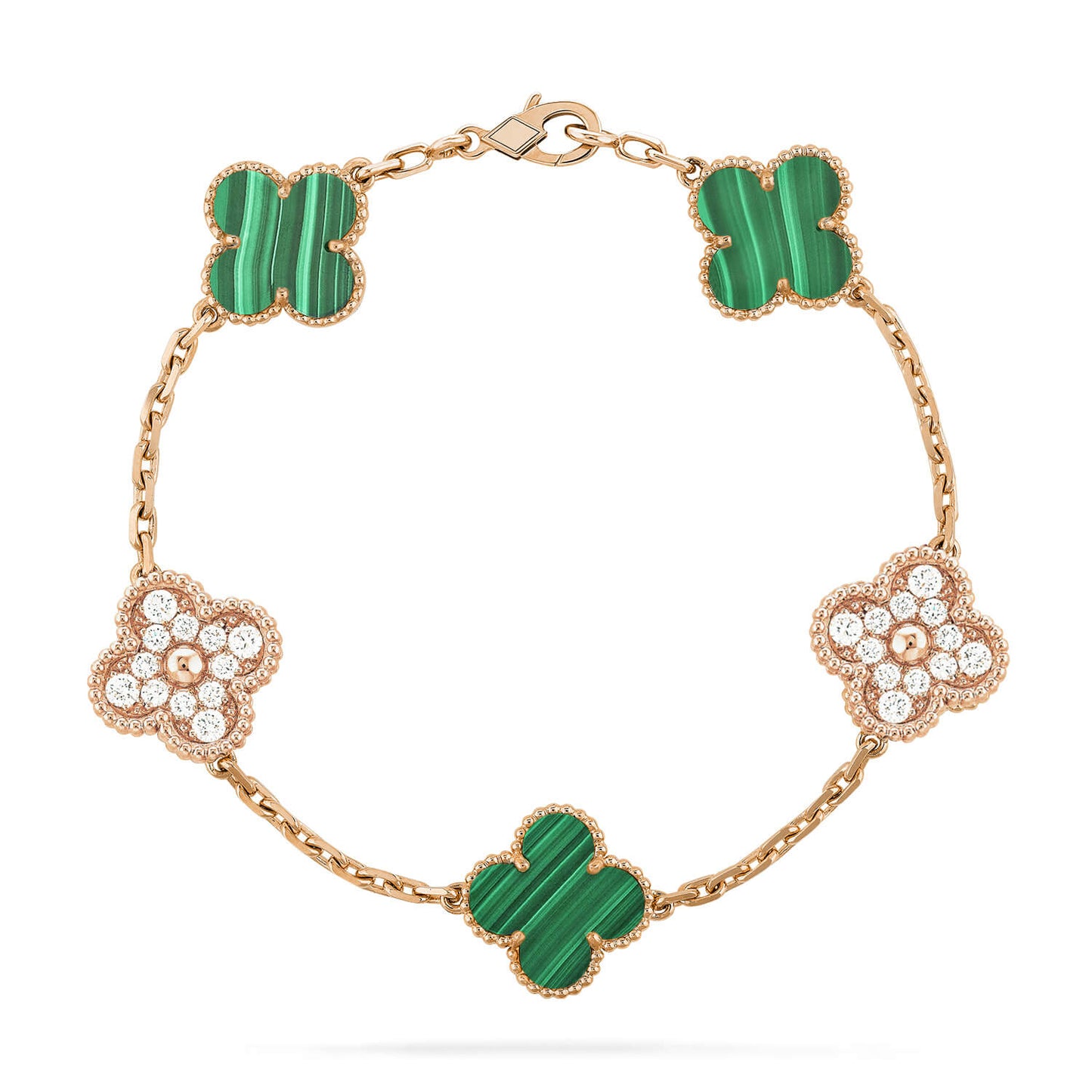 [Lora-Jewelry]CLOVER  5 MOTIF MALACHITE DIAMOND BRACELET