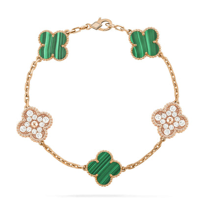 [Lora-Jewelry]CLOVER  5 MOTIF MALACHITE DIAMOND BRACELET