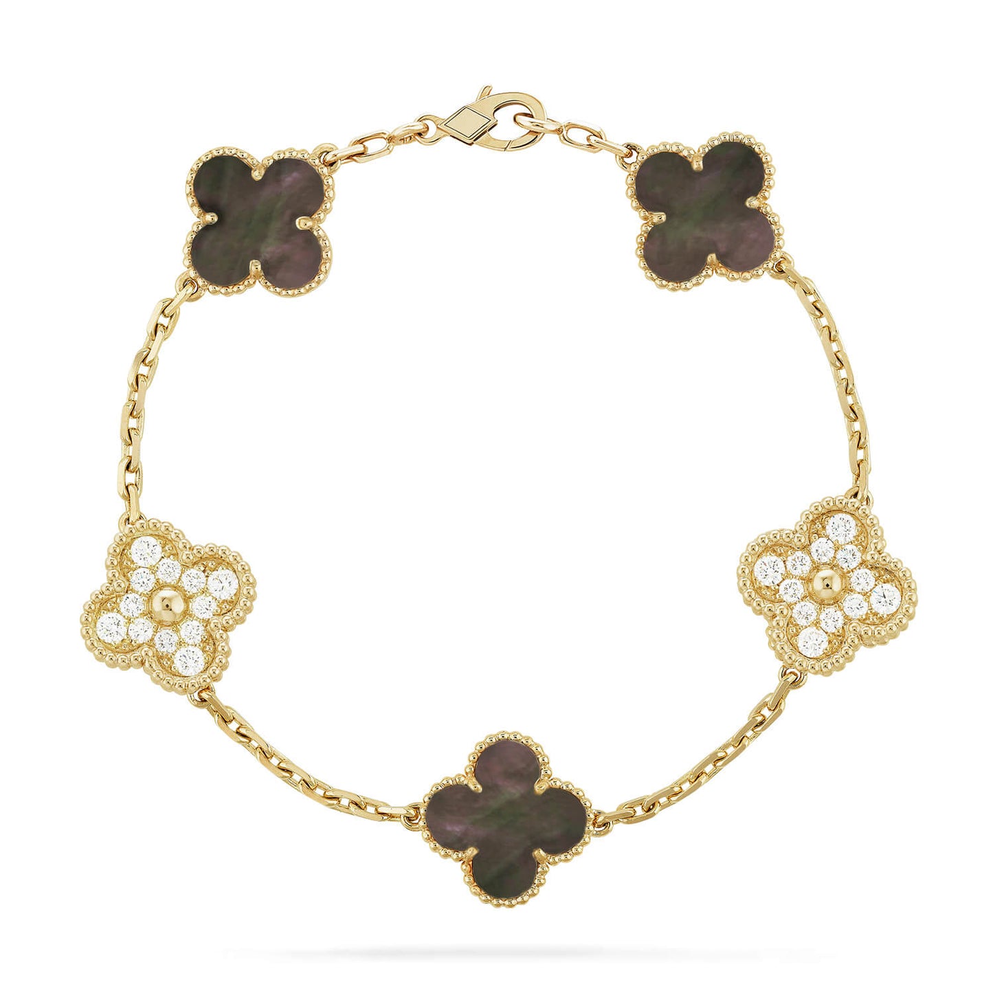 [Lora-Jewelry]CLOVER 5 MOTIF GRAY MOP DIAMOND BRACELET