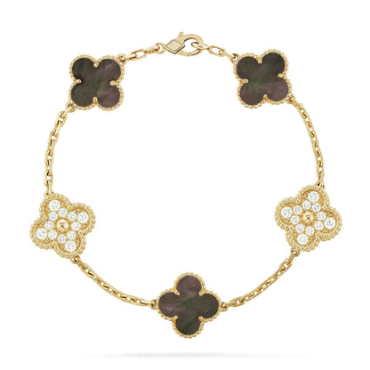 [Lora-Jewelry]CLOVER 5 MOTIF GRAY MOP DIAMOND BRACELET